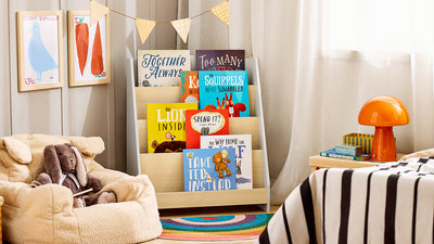 SoBuy | Kinderbücherregal | Zeitungsständer | Aufbewahrungsregal für Kinder | Grau/Natur | KMB106-HG