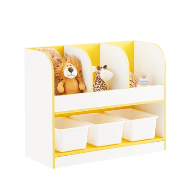 SoBuy | Kinderbücherregal | Spielzeugtruhe | Aufbewahrungsregal Kinderzimmer | Gelb/Weiß | KMB107-G