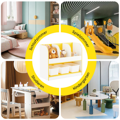 SoBuy | Kinderbücherregal | Spielzeugtruhe | Aufbewahrungsregal Kinderzimmer | Gelb/Weiß | KMB107-G