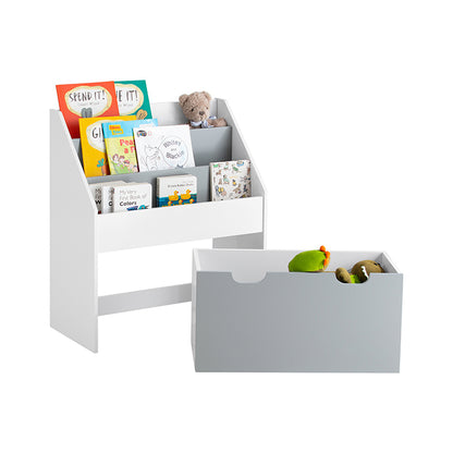 SoBuy | Kinderbücherregal | Spielzeugtruhe | Aufbewahrungsregal Kinderzimmer | Weiß/Grau| KMB17-HG