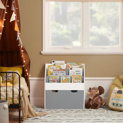 SoBuy | Kinderbücherregal | Spielzeugtruhe | Aufbewahrungsregal Kinderzimmer | Weiß/Grau| KMB17-HG