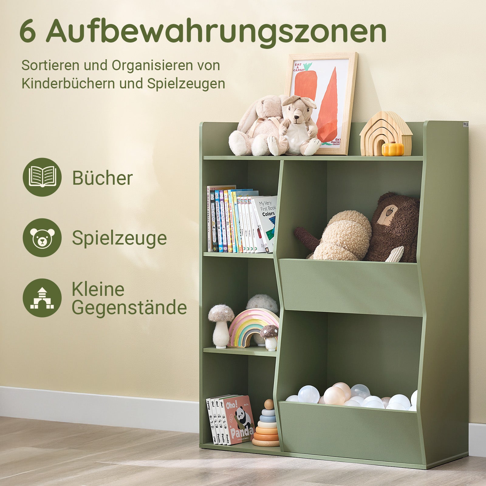 SoBuy | Kinder Bücherregal | Montessori Regal | Kinderzimmer mit 5 Offenes Fach | Grün | KMB55-K-GR