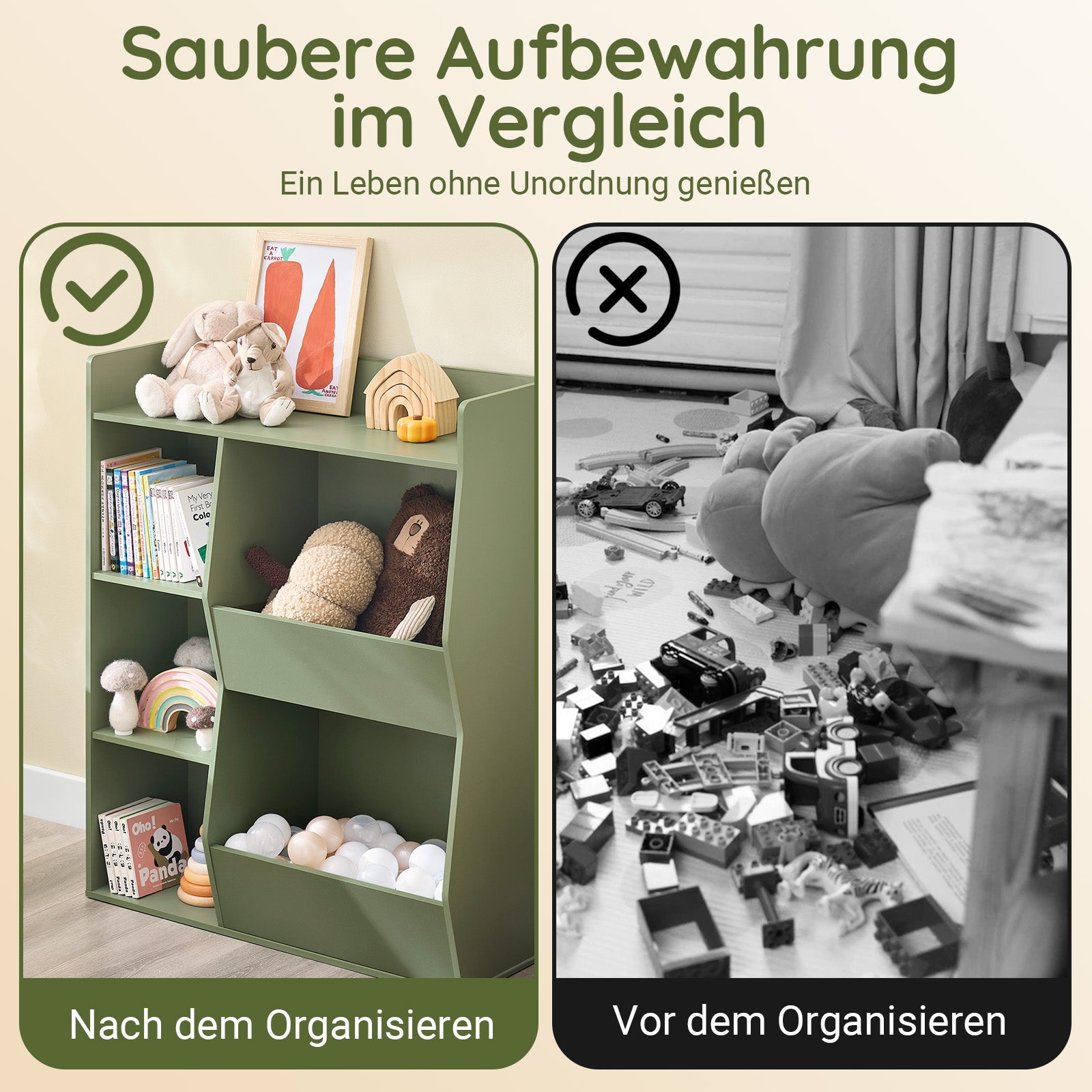 SoBuy | Kinder Bücherregal | Montessori Regal | Kinderzimmer mit 5 Offenes Fach | Grün | KMB55-K-GR