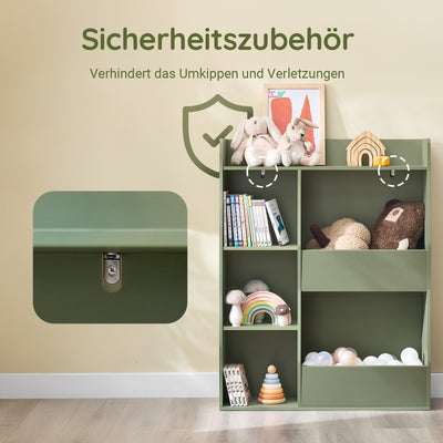 SoBuy | Kinder Bücherregal | Montessori Regal | Kinderzimmer mit 5 Offenes Fach | Grün | KMB55-K-GR