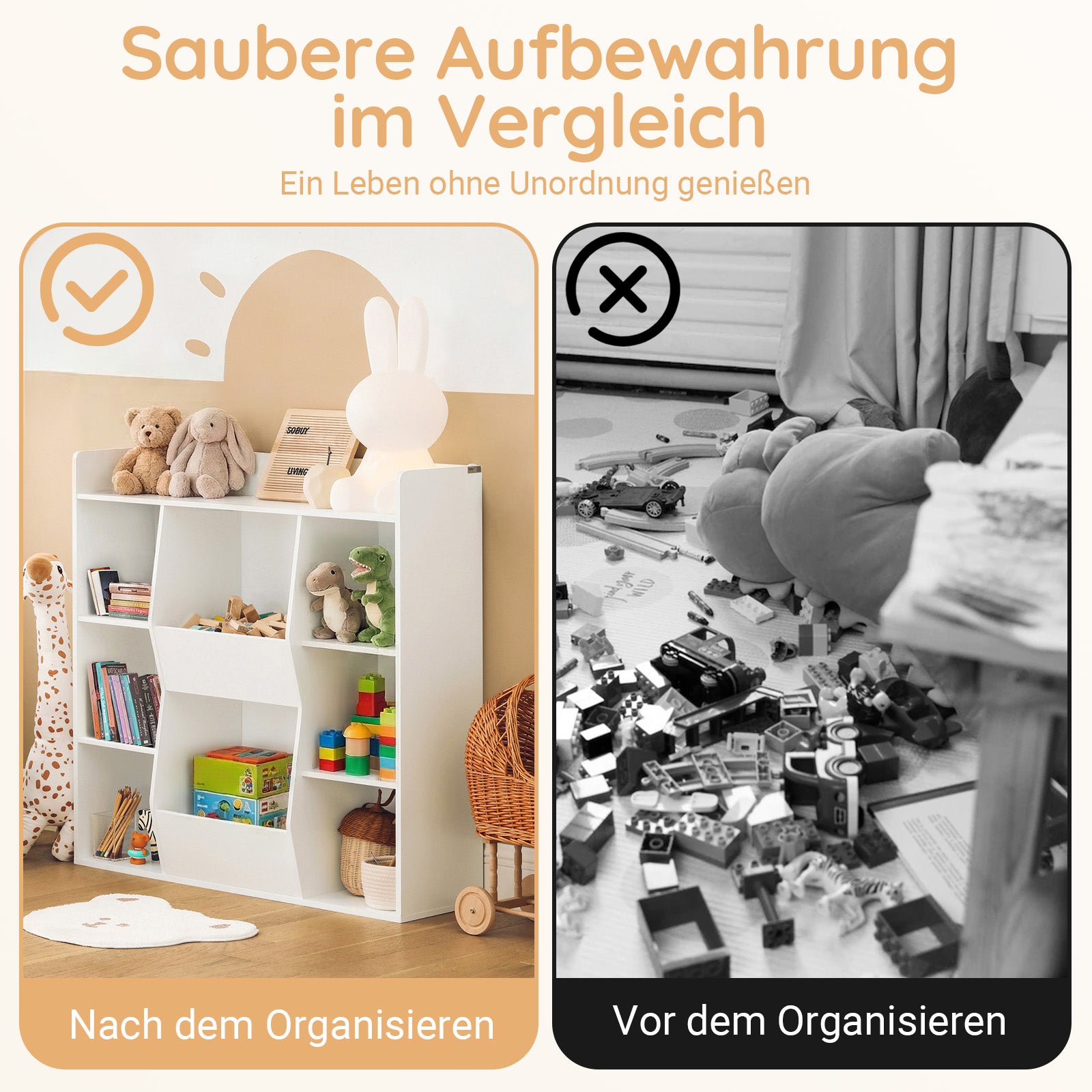 SoBuy | Kinderbücherregal | Spielzeugtruhe | Aufbewahrungsregal für Kinder | Weiß | KMB55-W