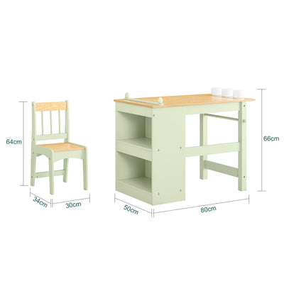 SoBuy | Kindertisch mit 1 Stuhl | Kindersitzgruppe | mit 1 Papierrollenhalter | Maltisch für Kinder | Grün | KMB60-GR