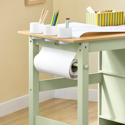 SoBuy | Kindertisch mit 1 Stuhl | Kindersitzgruppe | mit 1 Papierrollenhalter | Maltisch für Kinder | Grün | KMB60-GR