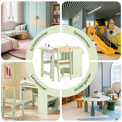 SoBuy | Kindertisch mit 1 Stuhl | Kindersitzgruppe | mit 1 Papierrollenhalter | Maltisch für Kinder | Grün | KMB60-GR