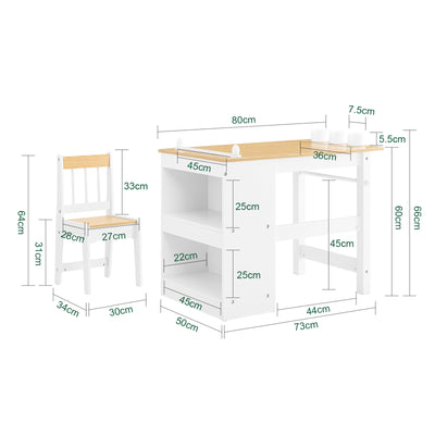 SoBuy | Kindertisch mit 1 Stuhl | Kindersitzgruppe | Maltisch für Kinder | Weiß und Natur | KMB60-WN