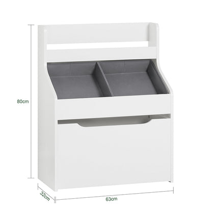 Vorverkauf | SoBuy | Kinderregal mit 2 Stoffboxen | Bücherregal | Spielzeugtruhe mit Rollen | KMB71-W