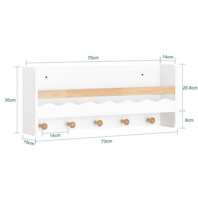 SoBuy | Wandregal | Bücherregal für Kinder | Kindergarderobe mit Ablage | KMB78-W