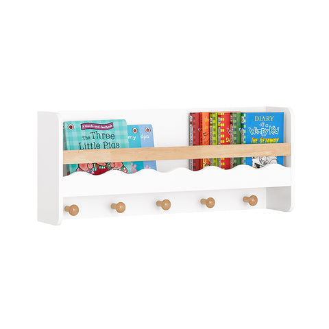 SoBuy | Wandregal | Bücherregal für Kinder | Kindergarderobe mit Ablage | KMB78-W