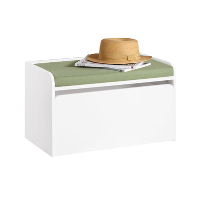 SoBuy | Spielzeugtruhe | Sitzbank mit Sitzkissen | Aufbewahrungsbox für Kinder | Grün Weiß | KMB80-W