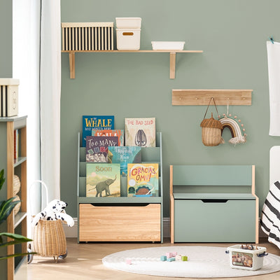 Vorverkauf | SoBuy Kinder Bücherregal mit Spielzeugtruhe | Aufbewahrungsregal Kinderzimmer 80cm | Grün-Natur | KMB95-GR