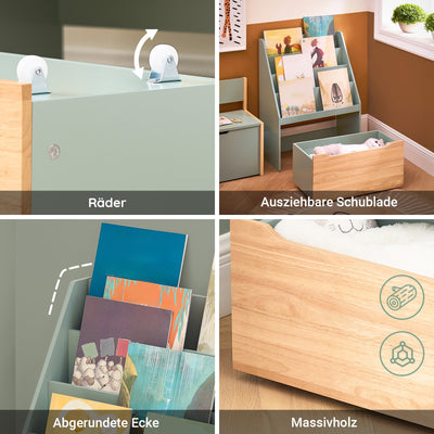 Vorverkauf | SoBuy Kinder Bücherregal mit Spielzeugtruhe | Aufbewahrungsregal Kinderzimmer 80cm | Grün-Natur | KMB95-GR