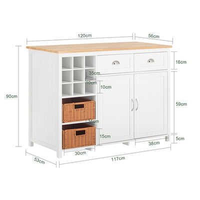 Vorverkauf | SoBuy | Kücheninsel mit 2 Rattankörben | Küchenschrank | Sideboard | Buffet | KNL05-W