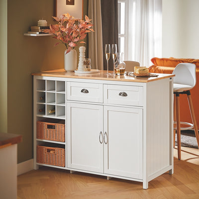 Vorverkauf | SoBuy | Kücheninsel mit 2 Rattankörben | Küchenschrank | Sideboard | Buffet | KNL05-W