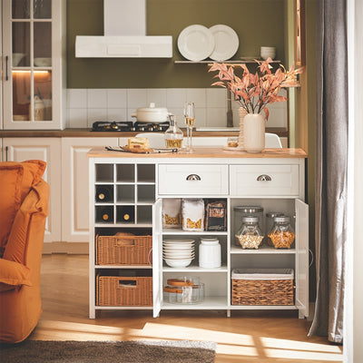 Vorverkauf | SoBuy | Kücheninsel mit 2 Rattankörben | Küchenschrank | Sideboard | Buffet | KNL05-W