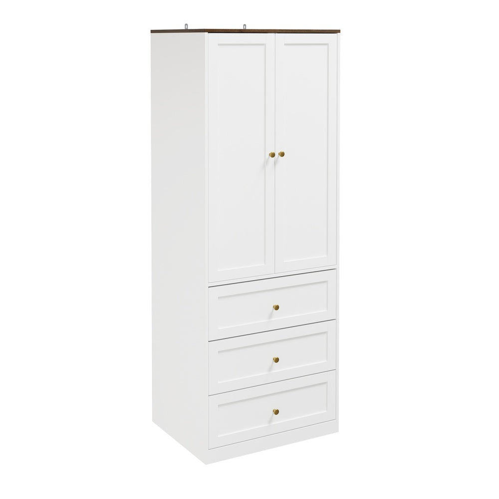 SoBuy | Kleiderständer | Kleiderschrank Weiß Schmal (70cm) Drehtürenschrank mit 3 | White | KSB04-W