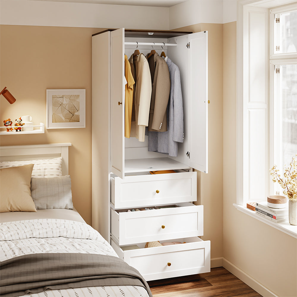 SoBuy | Kleiderständer | Kleiderschrank Weiß Schmal (70cm) Drehtürenschrank mit 3 | White | KSB04-W