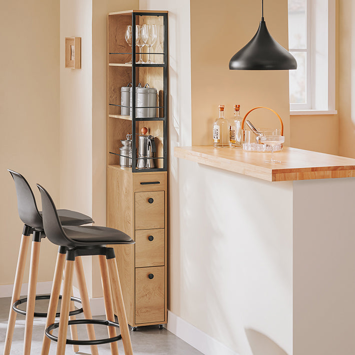 SoBuy | Nischenregal mit 3 Schubladen | mit Rollen | Nischenwagen | schmales Regal | NSR13-N