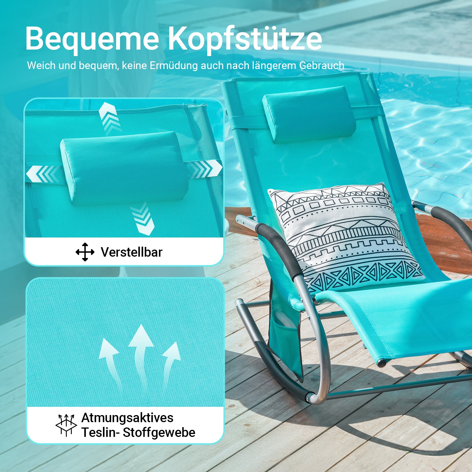 SoBuy Sonnenliege schaukel Liegestuhl für Gärten, Höfe 63x87x150cm Türkis OGS28-HB