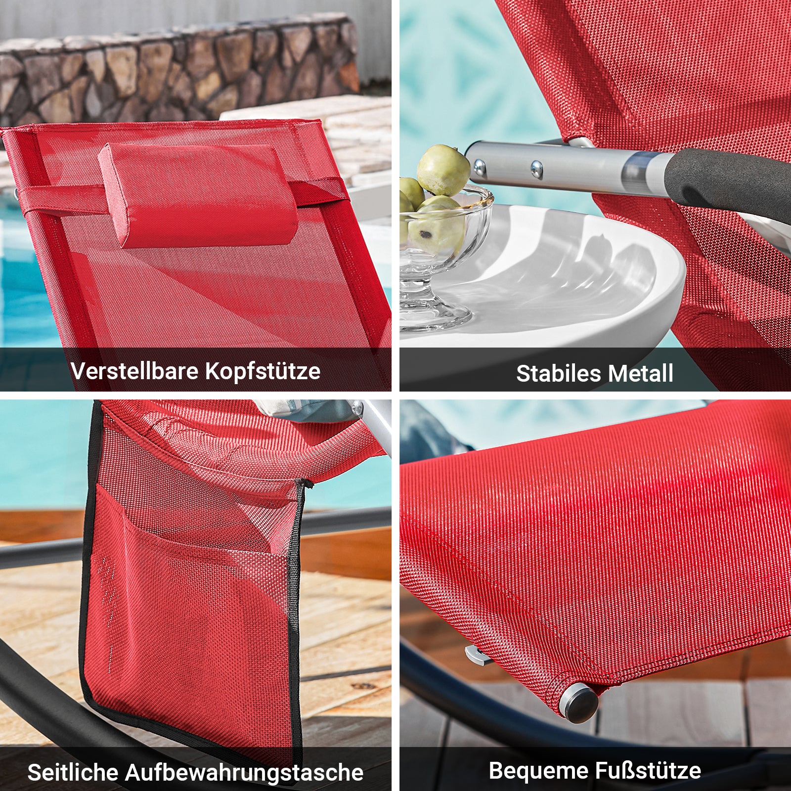 SoBuy Sonnenliege schaukel Liegestuhl für Gärten, Höfe 63x87x150cm Rot OGS28-R