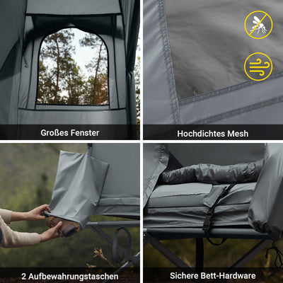 SoBuy | 7in1 Zelt Campingzelt | 1 Person | Outdoor | Feldbett | Hellgrau | 193x160x86cm | OGS32-HG