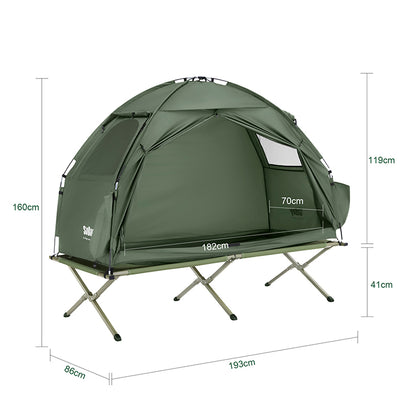 SoBuy | 3in1-Zelt Campingzelt Einzelzelt Outdoor Feldbett Grün 193x160x86cm | OGS32-II-GR