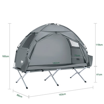 SoBuy | 3in1-Zelt Campingzelt Einzelzelt Outdoor Feldbett Grau 193x160x86cm | OGS32-II-HG