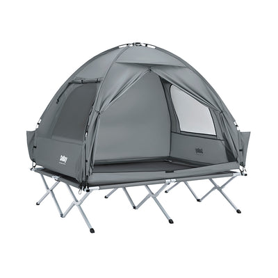 SoBuy | 3in1-Zelt Campingzelt Outdoor Feldbett 2 Person Grau 193x188x145cm | OGS32-II-L-HG