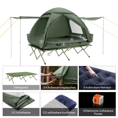 SoBuy 7in1 Zelt Campingzelt 2 Personen Outdoor Feldbett Grün 193x188x145cm OGS32-L-GR