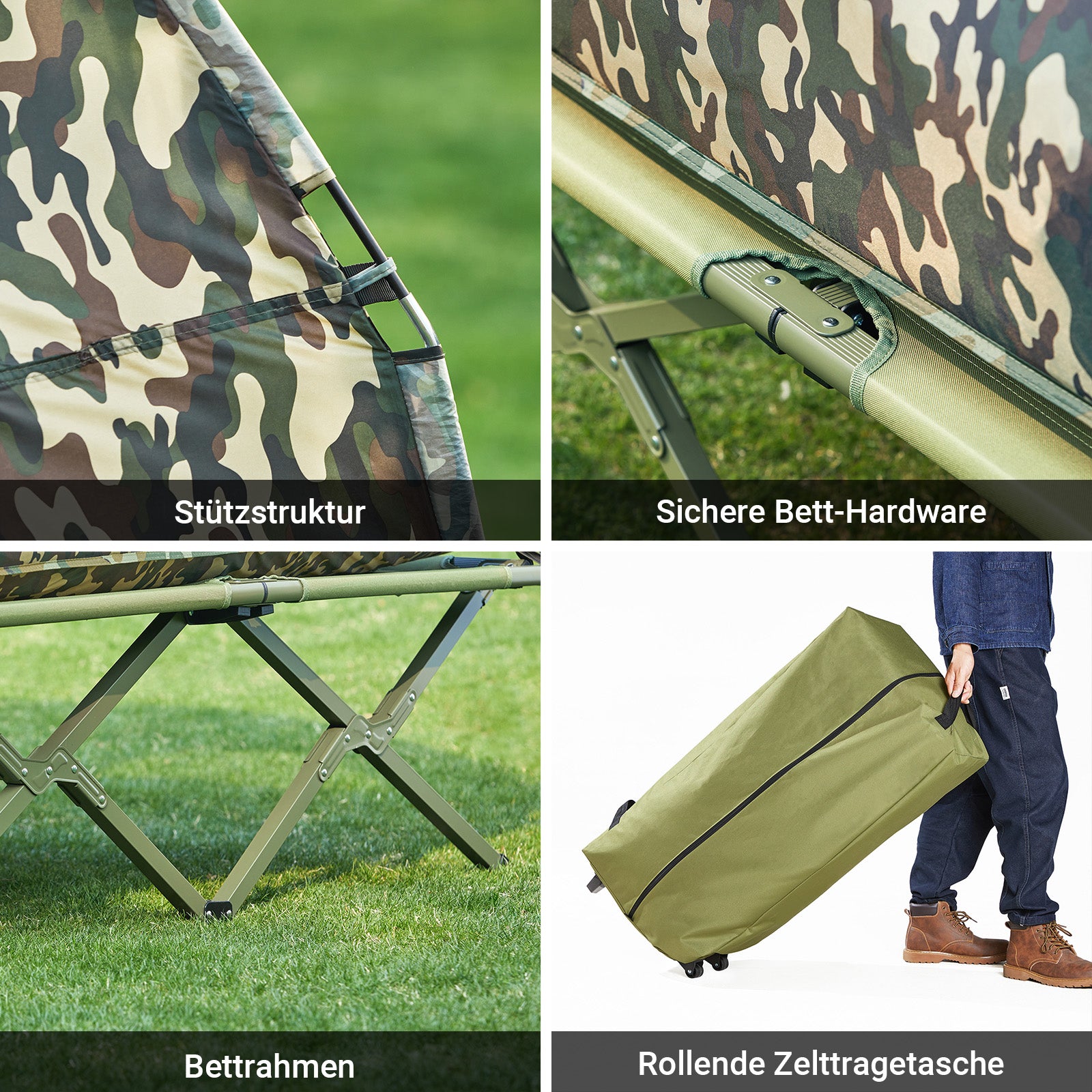 SoBuy | faltbar 4in1-Zelt | Camping Set | Feldbett mit Zelt Schlafsack | 2 Person | Tarnfarbe | OGS32-L-TN
