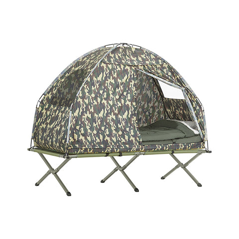 SoBuy | 4in1-Zelt | Für 1 Person | Wurfzelt | Feldbett | mit Campingliege | Tarnfarbe | OGS32-TN