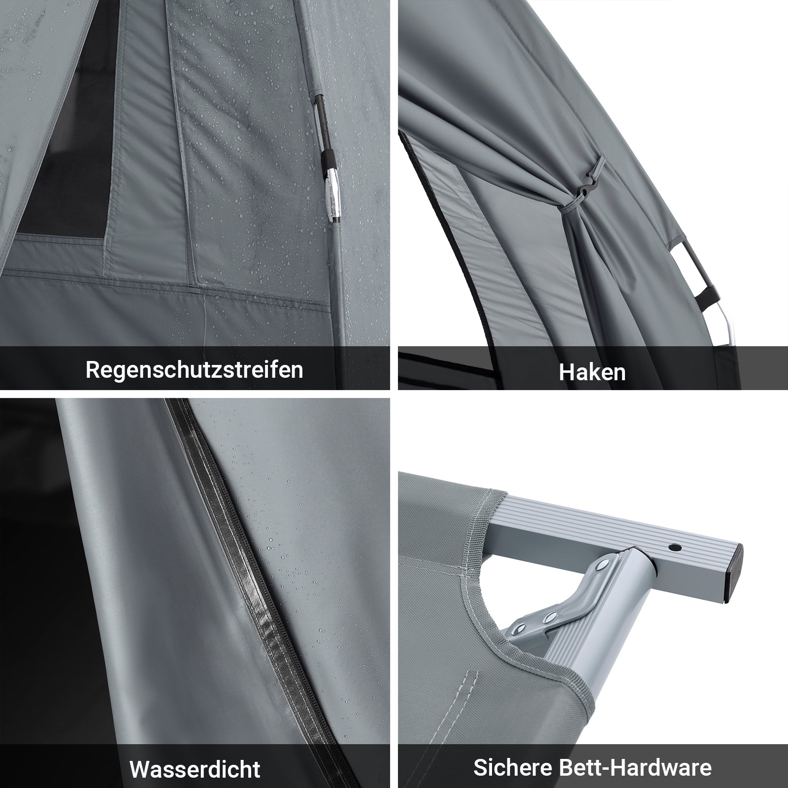 SoBuy | 3in1-Zelt Campingzelt Einzelzelt Outdoor Feldbett Grau 193x160x86cm | OGS32-II-HG