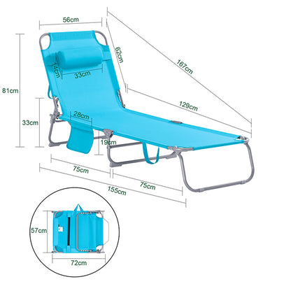SoBuy | Gartenliege | Sonnenliege klappbar | Liegestuhl für Gärten, Höfe, Strände | Blau | OGS35-B