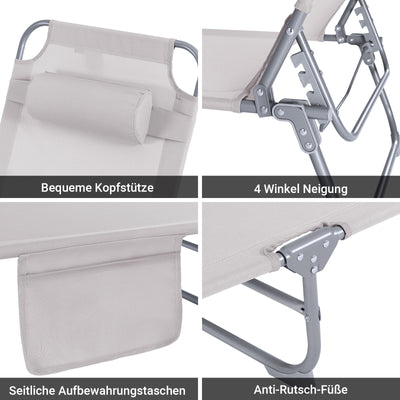 SoBuy | 2-er Set Gartenliege | Sonnenliege klappbar | Liegestuhl für Gärten, Höfe, Strände | Beige | OGS35-MIx2