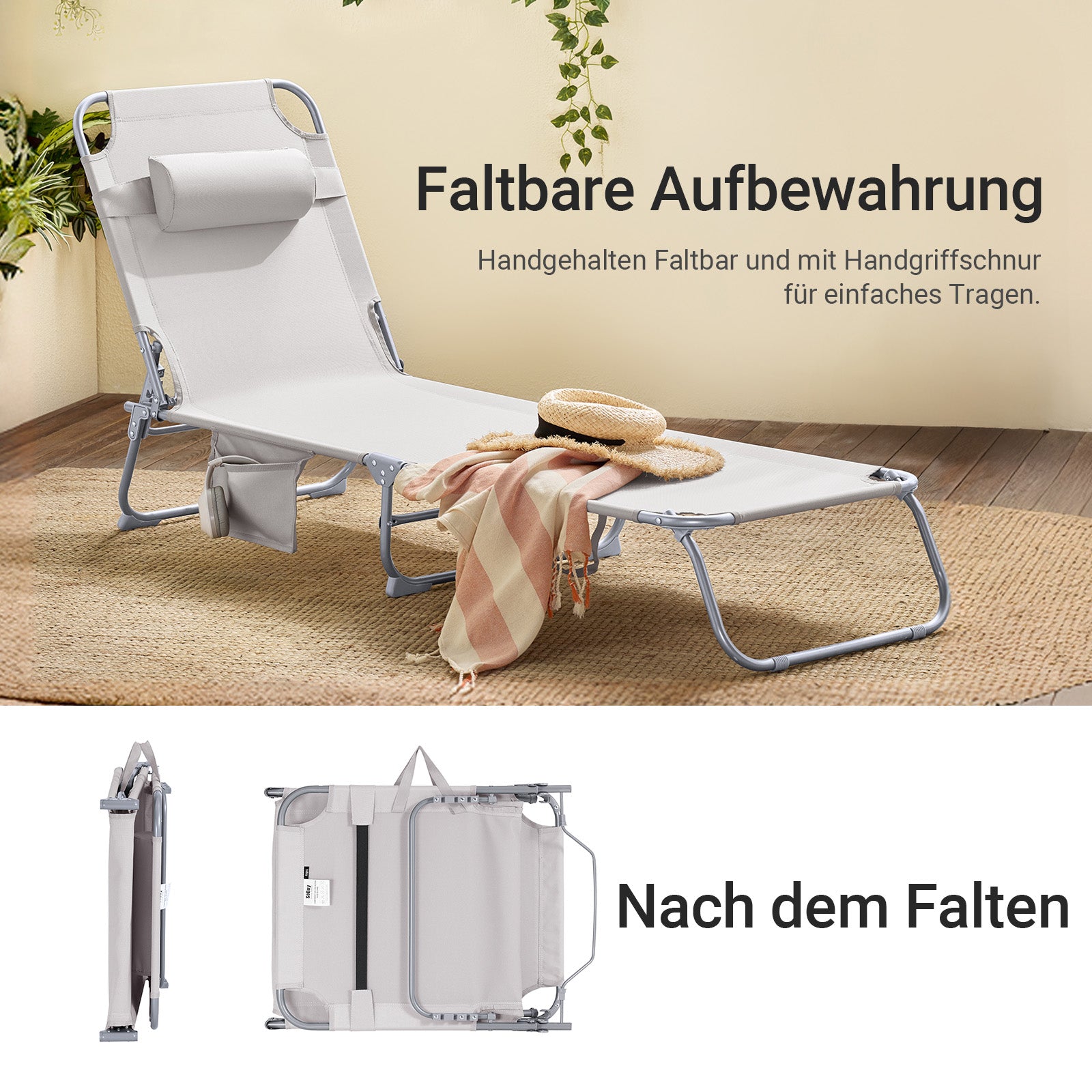 Vorverkauf | SoBuy | Gartenliege | Sonnenliege klappbar | Beige | OGS35-MI