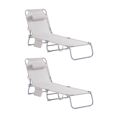 SoBuy | 2-er Set Gartenliege | Sonnenliege klappbar | Liegestuhl für Gärten, Höfe, Strände | Beige | OGS35-MIx2