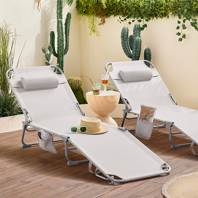 SoBuy | 2-er Set Gartenliege | Sonnenliege klappbar | Liegestuhl für Gärten, Höfe, Strände | Beige | OGS35-MIx2