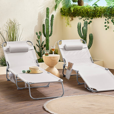 SoBuy | 2-er Set Gartenliege | Sonnenliege klappbar | Liegestuhl für Gärten, Höfe, Strände | Beige | OGS35-MIx2