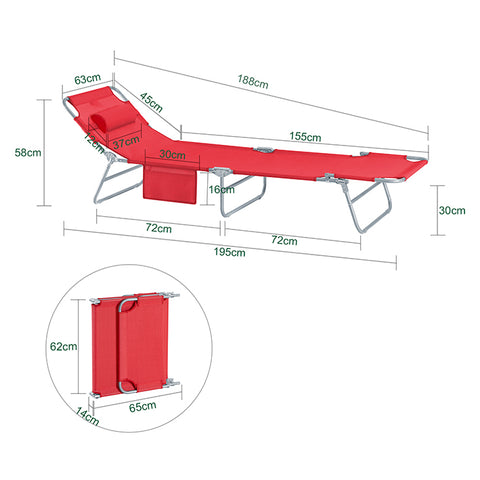 SoBuy | Strandliege | Gartenliege | Sonnenliege klappbar | Rot | OGS35-Rx2