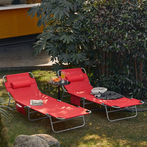 SoBuy | Strandliege | Gartenliege | Sonnenliege klappbar | Rot | OGS35-Rx2