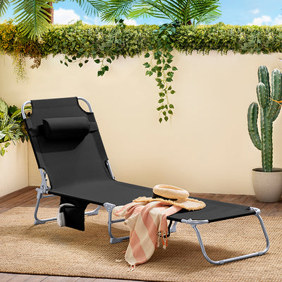 SoBuy | Gartenliege | Sonnenliege klappbar | Schwarz | OGS35-SCH