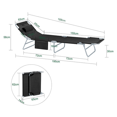 SoBuy | Strandliege | Gartenliege | Sonnenliege klappbar | Schwarz | OGS35-SCH