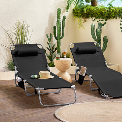 SoBuy | 2-er Set Gartenliege | Sonnenliege klappbar | Schwarz | OGS35-SCHx2