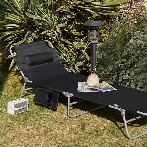 SoBuy | Strandliege | Gartenliege | Sonnenliege klappbar | Schwarz | OGS35-SCH