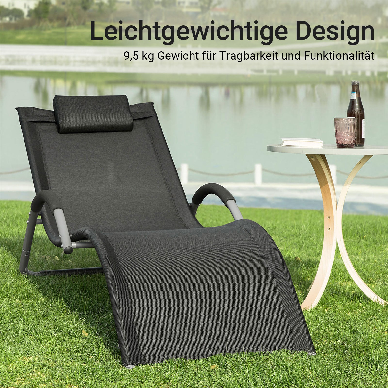 SoBuy Sonnenliege Gartenliege Relaxstuhl für Gärten, Höfe 55x67x165cm Schwarz OGS38-SCH