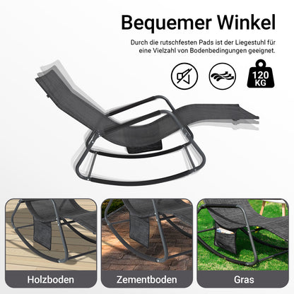 SoBuy | Schaukelliege | Sonnenliege mit Seitentasche | Gartenliege | Relaxstuhl | Schwungliege | Schwarz/Grau | OGS47-MS