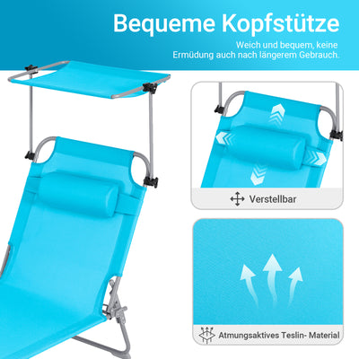 SoBuy | Sonnenliege mit Sonnendach | Relaxstuhl für Gärten, Höfe, Strände | Blau | OGS48-B